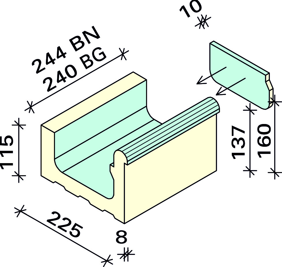Лоток конечный левый Interbau 244x225x160/115, арт. 5174