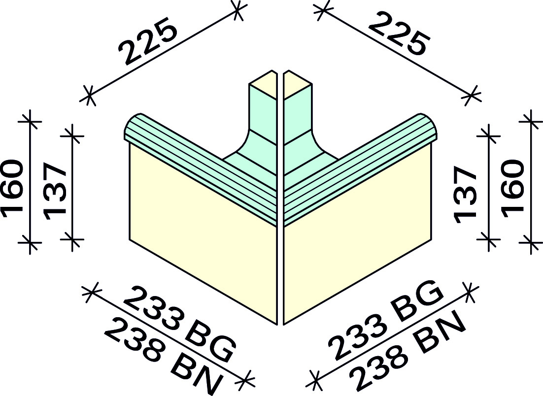 Угол внешний для лотка под мозаику Interbau 238x225x160, арт. 5177