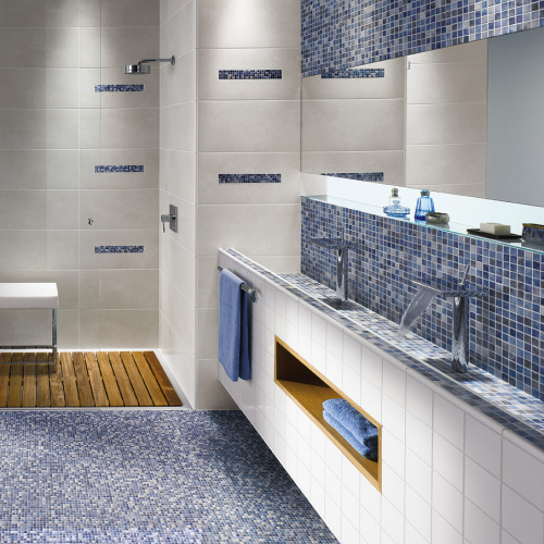 Керамическая мозаика Agrob Buchtal Kauri 12x12x6,5 мм, цвет grey-blue-mix glossy фото в интернет-магазине basspa